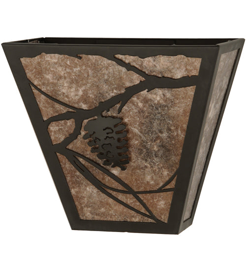 Meyda Lighting Whispering Pines 13" 2-Light Mahogany Bronze Wall Sconce With Silver Mica Shade Glass