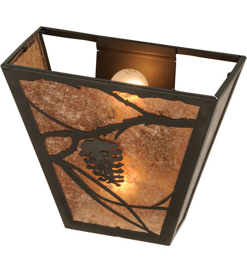 Meyda Lighting Whispering Pines 13" 2-Light Mahogany Bronze Wall Sconce With Silver Mica Shade Glass