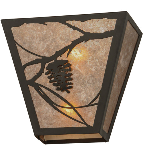 Meyda Lighting Whispering Pines 13" 2-Light Mahogany Bronze Wall Sconce With Silver Mica Shade Glass