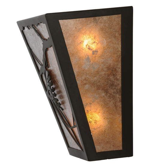 Meyda Lighting Whispering Pines 13" 2-Light Mahogany Bronze Wall Sconce With Silver Mica Shade Glass