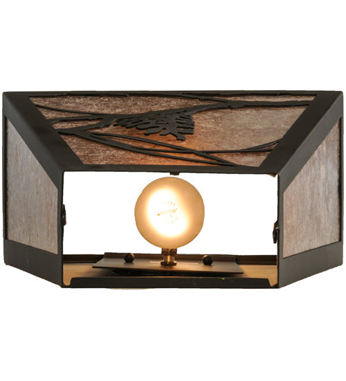 Meyda Lighting Whispering Pines 13" 2-Light Mahogany Bronze Wall Sconce With Silver Mica Shade Glass