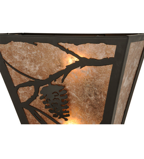 Meyda Lighting Whispering Pines 13" 2-Light Mahogany Bronze Wall Sconce With Silver Mica Shade Glass