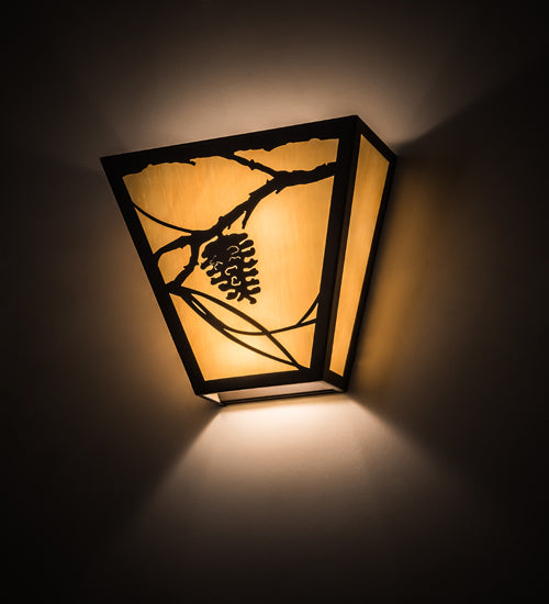Meyda Lighting Whispering Pines 13" 2-Light Oil Rubbed Bronze Wall Sconce With Beige Art Shade Glass