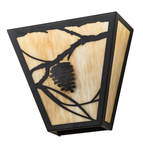 Meyda Lighting Whispering Pines 13" 2-Light Oil Rubbed Bronze Wall Sconce With Beige Art Shade Glass