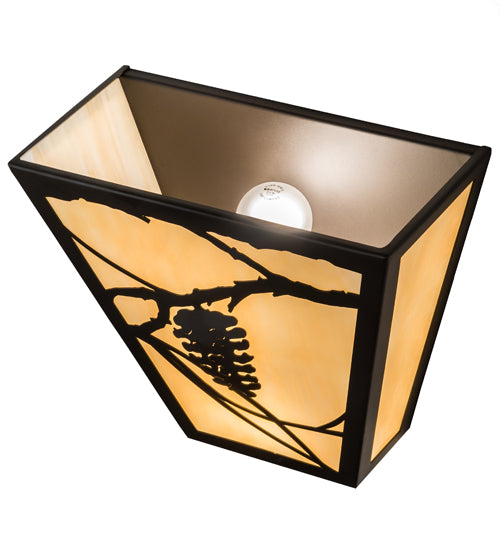 Meyda Lighting Whispering Pines 13" 2-Light Oil Rubbed Bronze Wall Sconce With Beige Art Shade Glass