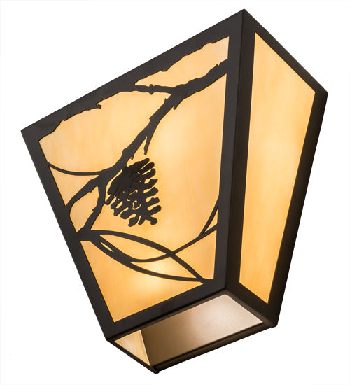 Meyda Lighting Whispering Pines 13" 2-Light Oil Rubbed Bronze Wall Sconce With Beige Art Shade Glass