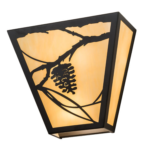 Meyda Lighting Whispering Pines 13" 2-Light Oil Rubbed Bronze Wall Sconce With Beige Art Shade Glass