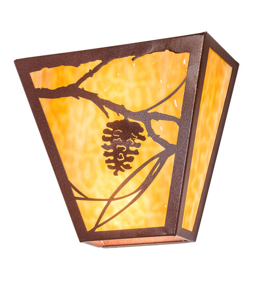 Meyda Lighting Whispering Pines 13" 2-Light Rust Wall Sconce With Beige Art Shade Glass