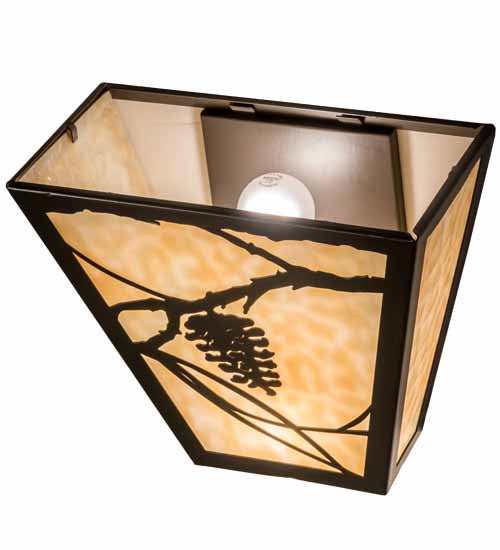 Meyda Lighting Whispering Pines 13" 2-Light Timeless Bronze Wall Sconce With Beige Art Shade Glass