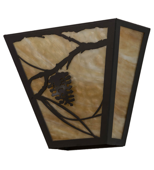 Meyda Lighting Whispering Pines 13" 2-Light Timeless Bronze Wall Sconce With Beige Art Shade Glass