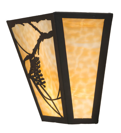 Meyda Lighting Whispering Pines 13" 2-Light Timeless Bronze Wall Sconce With Beige Art Shade Glass