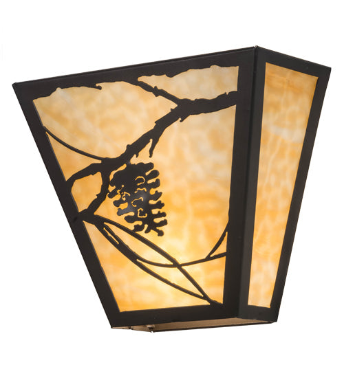 Meyda Lighting Whispering Pines 13" 2-Light Timeless Bronze Wall Sconce With Beige Art Shade Glass