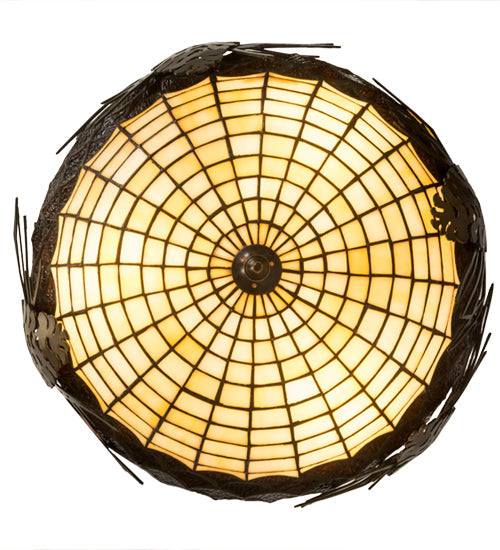 Meyda Lighting Whispering Pines 14" 3-Light Antique Copper Semi-flush Mount Ceiling Light With Bark Brown and Autumn Beige Shade Glass