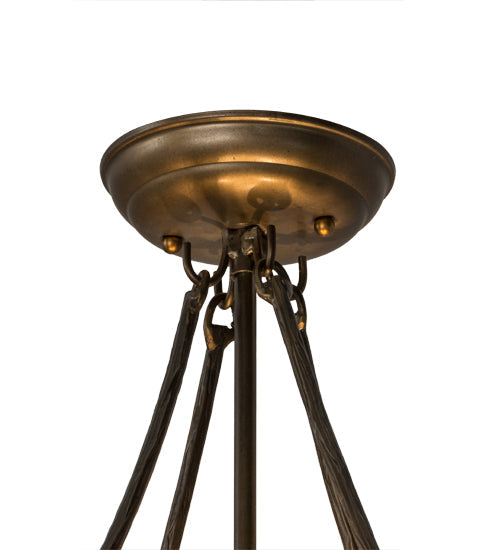 Meyda Lighting Whispering Pines 14" 3-Light Antique Copper Semi-flush Mount Ceiling Light With Bark Brown and Autumn Beige Shade Glass