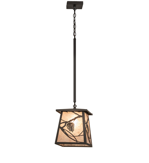 Meyda Lighting Whispering Pines 14" Wrought Iron Pendant Light With Silver Mica Shade Glass