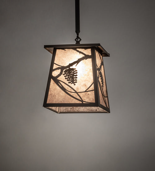 Meyda Lighting Whispering Pines 14" Wrought Iron Pendant Light With Silver Mica Shade Glass