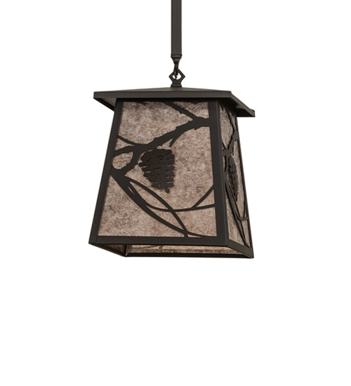 Meyda Lighting Whispering Pines 14" Wrought Iron Pendant Light With Silver Mica Shade Glass