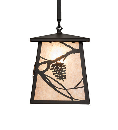 Meyda Lighting Whispering Pines 14" Wrought Iron Pendant Light With Silver Mica Shade Glass