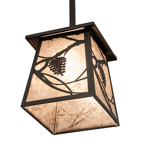 Meyda Lighting Whispering Pines 14" Wrought Iron Pendant Light With Silver Mica Shade Glass