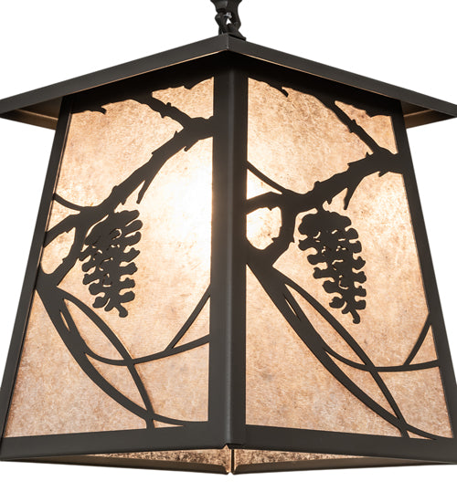 Meyda Lighting Whispering Pines 14" Wrought Iron Pendant Light With Silver Mica Shade Glass