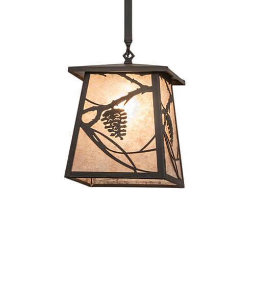 Meyda Lighting Whispering Pines 14" Wrought Iron Pendant Light With Silver Mica Shade Glass