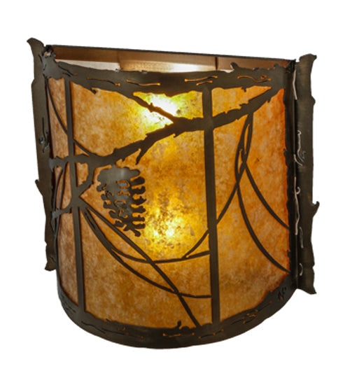 Meyda Lighting Whispering Pines 15" 2-Light Antique Copper Wall Sconce With Amber Mica Shade Glass