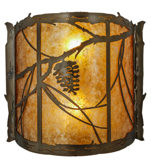 Meyda Lighting Whispering Pines 15" 2-Light Antique Copper Wall Sconce With Amber Mica Shade Glass