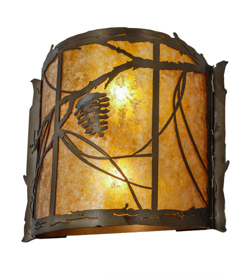 Meyda Lighting Whispering Pines 15" 2-Light Antique Copper Wall Sconce With Amber Mica Shade Glass