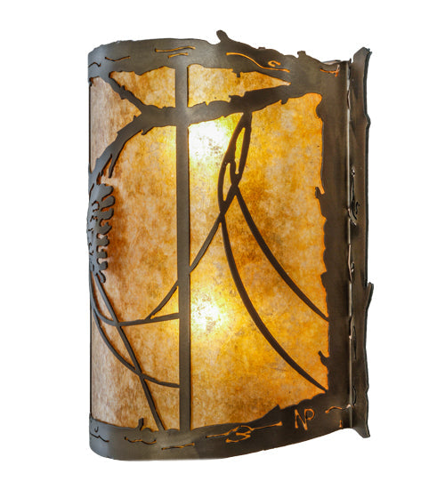 Meyda Lighting Whispering Pines 15" 2-Light Antique Copper Wall Sconce With Amber Mica Shade Glass