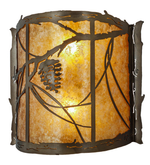 Meyda Lighting Whispering Pines 15" 2-Light Antique Copper Wall Sconce With Amber Mica Shade Glass