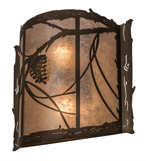 Meyda Lighting Whispering Pines 15" 2-Light Antique Copper Wall Sconce With Silver Mica Shade Glass