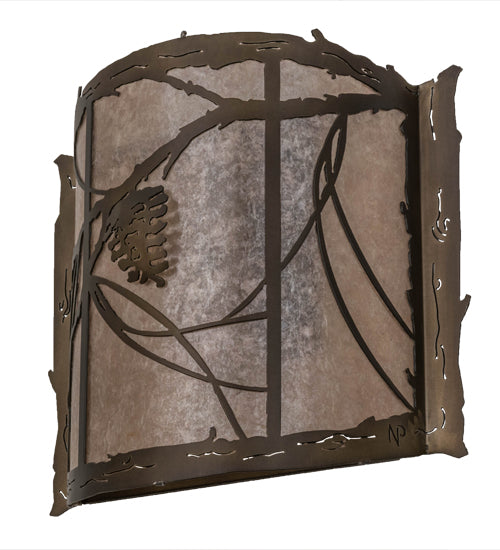 Meyda Lighting Whispering Pines 15" 2-Light Antique Copper Wall Sconce With Silver Mica Shade Glass