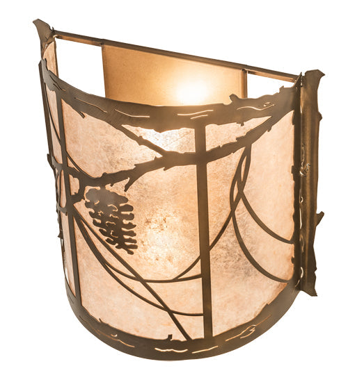 Meyda Lighting Whispering Pines 15" 2-Light Antique Copper Wall Sconce With Silver Mica Shade Glass