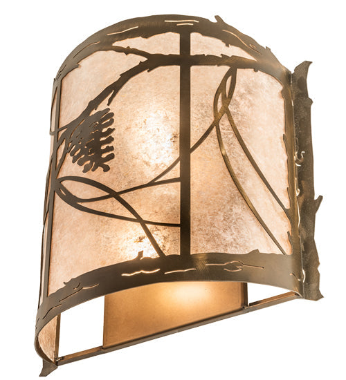 Meyda Lighting Whispering Pines 15" 2-Light Antique Copper Wall Sconce With Silver Mica Shade Glass