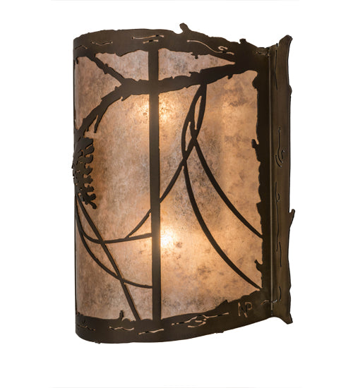 Meyda Lighting Whispering Pines 15" 2-Light Antique Copper Wall Sconce With Silver Mica Shade Glass