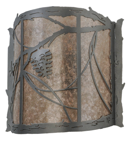 Meyda Lighting Whispering Pines 15" 2-Light Pewter Wall Sconce With Silver Mica Shade Glass
