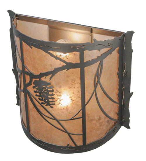 Meyda Lighting Whispering Pines 15" 2-Light Pewter Wall Sconce With Silver Mica Shade Glass