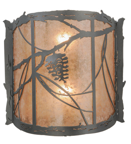 Meyda Lighting Whispering Pines 15" 2-Light Pewter Wall Sconce With Silver Mica Shade Glass