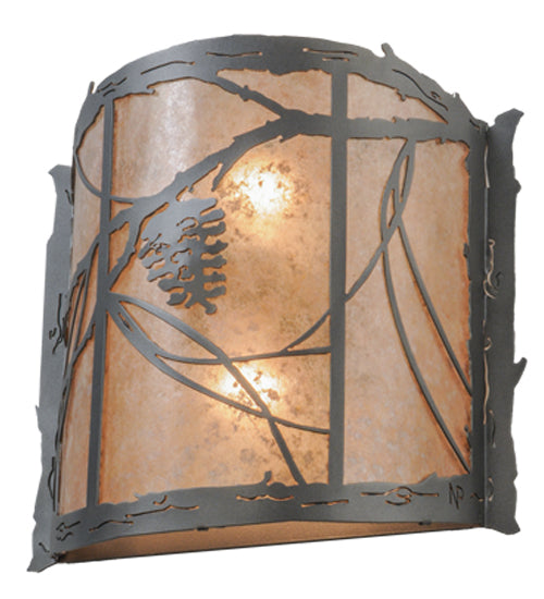Meyda Lighting Whispering Pines 15" 2-Light Pewter Wall Sconce With Silver Mica Shade Glass