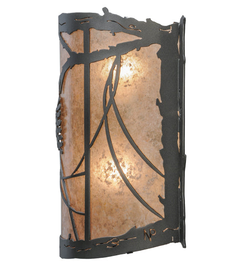 Meyda Lighting Whispering Pines 15" 2-Light Pewter Wall Sconce With Silver Mica Shade Glass