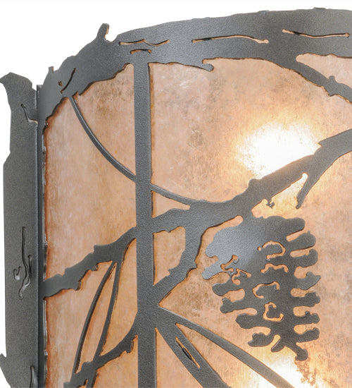 Meyda Lighting Whispering Pines 15" 2-Light Pewter Wall Sconce With Silver Mica Shade Glass
