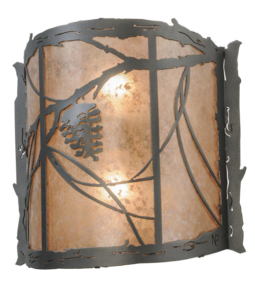 Meyda Lighting Whispering Pines 15" 2-Light Pewter Wall Sconce With Silver Mica Shade Glass