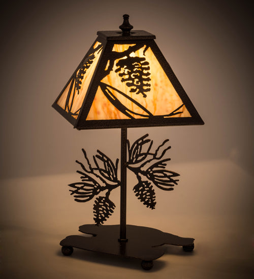 Meyda Lighting Whispering Pines 15" Copper Vein Accent Table Lamp With Travertine Idalight Shade Glass