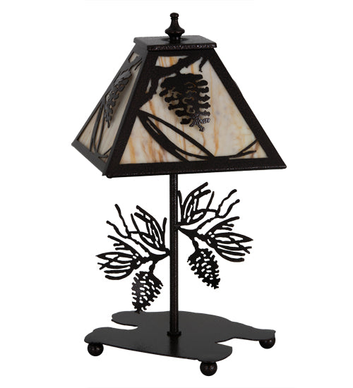 Meyda Lighting Whispering Pines 15" Copper Vein Accent Table Lamp With Travertine Idalight Shade Glass