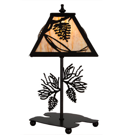 Meyda Lighting Whispering Pines 15" Copper Vein Accent Table Lamp With Travertine Idalight Shade Glass