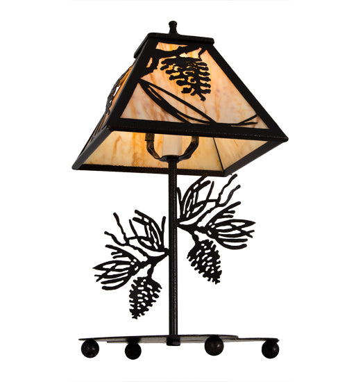 Meyda Lighting Whispering Pines 15" Copper Vein Accent Table Lamp With Travertine Idalight Shade Glass