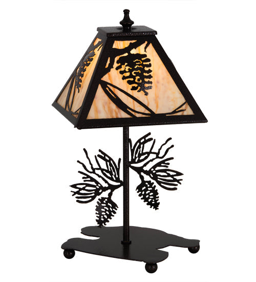 Meyda Lighting Whispering Pines 15" Copper Vein Accent Table Lamp With Travertine Idalight Shade Glass