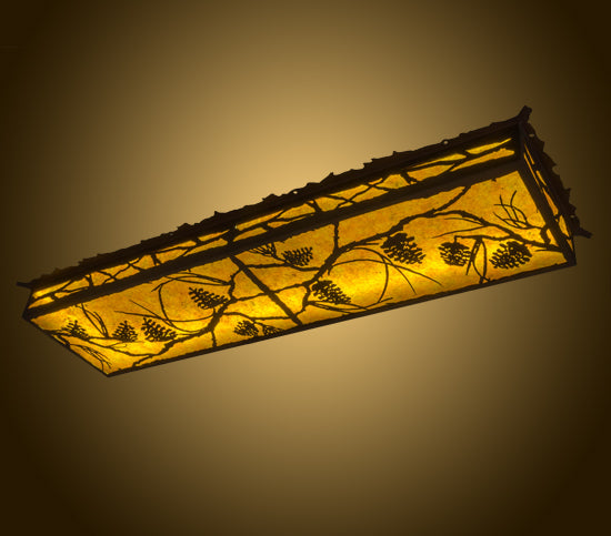 Meyda Lighting Whispering Pines 15" LED Rust & Wrought Iron Flush Mount Light With Amber Mica Shade Glass