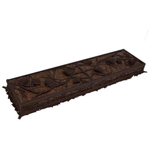 Meyda Lighting Whispering Pines 15" LED Rust & Wrought Iron Flush Mount Light With Amber Mica Shade Glass