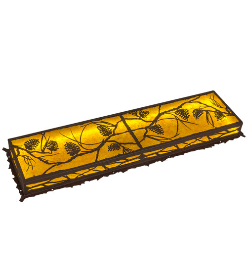 Meyda Lighting Whispering Pines 15" LED Rust & Wrought Iron Flush Mount Light With Amber Mica Shade Glass